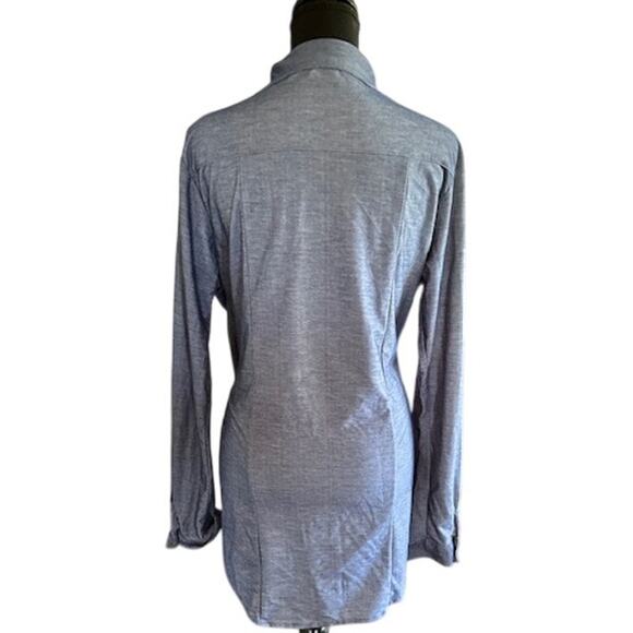 Passport Blue Button Down Tunic Shirt XL  Long Sleeve Lightweight Rayon Blend - Picture 4 of 6